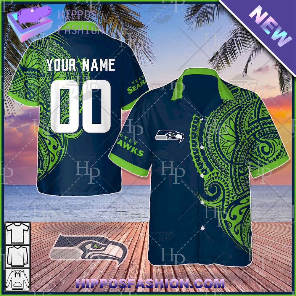 NFL Seattle Seahawks Polynesian Tattoo Personalized Hawaiian Shirt