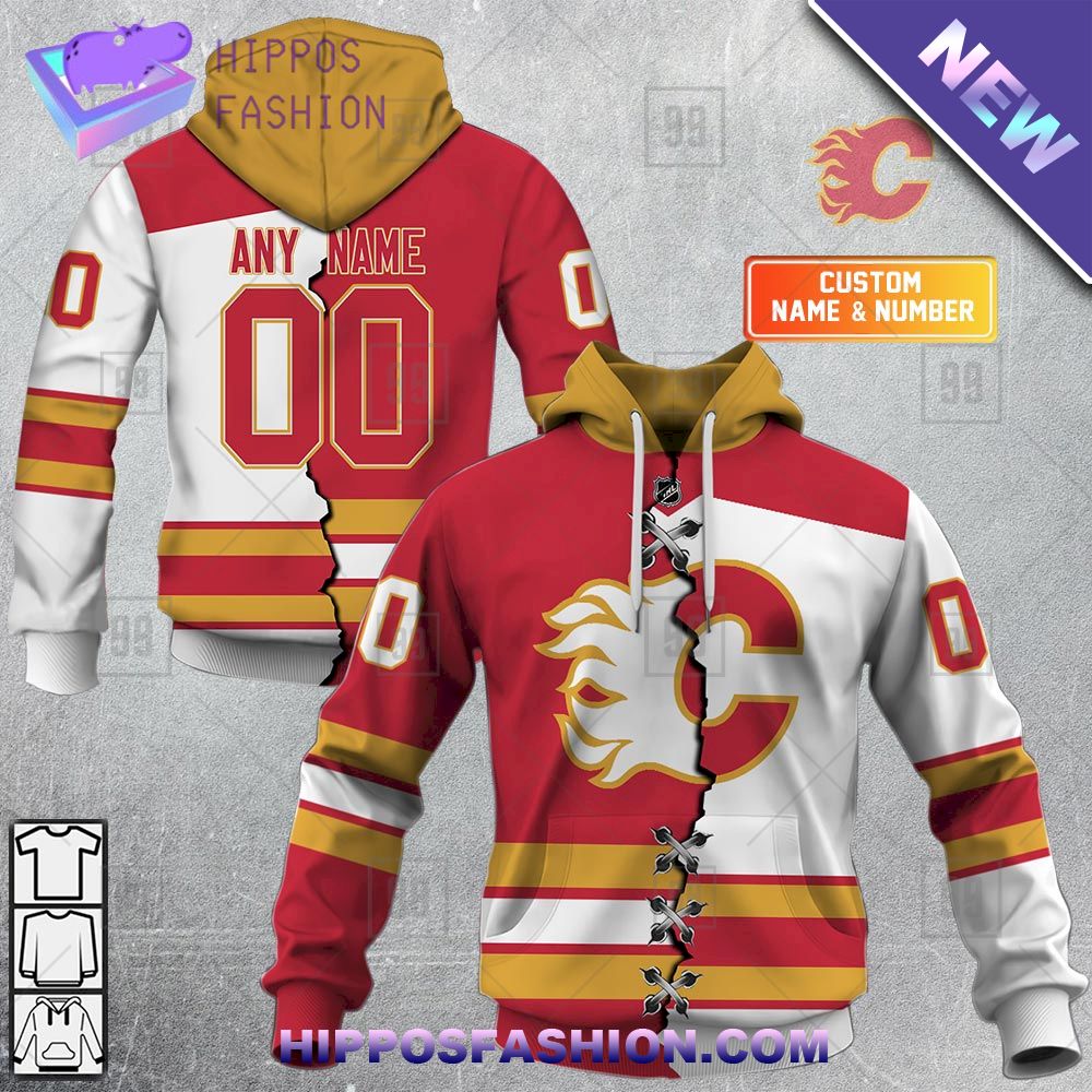 NHL Calgary Flames Mix Jersey Personalized Hoodie