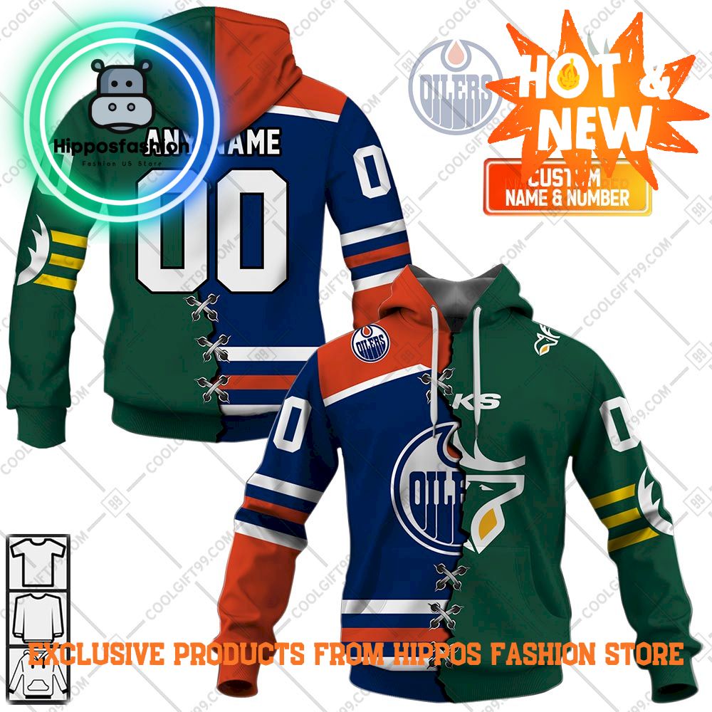 NHL Edmonton Oilers Mix CFL Edmonton Elks Jersey Style Personalized Hoodie