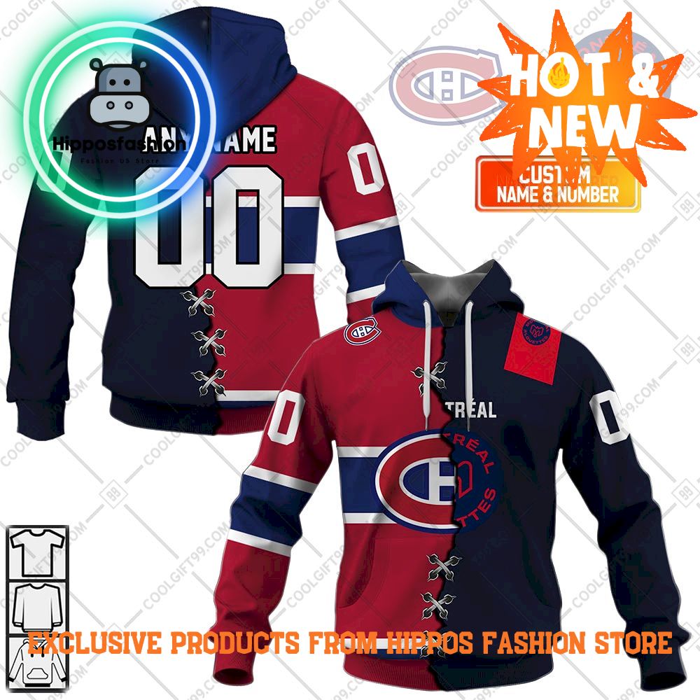NHL Montreal Canadiens Mix CFL Montreal Alouettes Jersey Style Personalized Hoodie