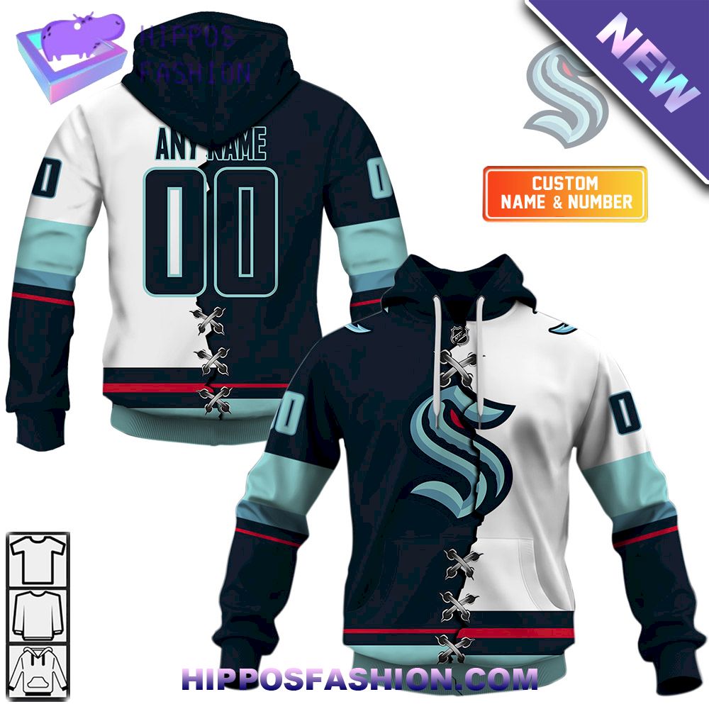 NHL Seattle Kraken Mix Jersey Personalized Hoodie