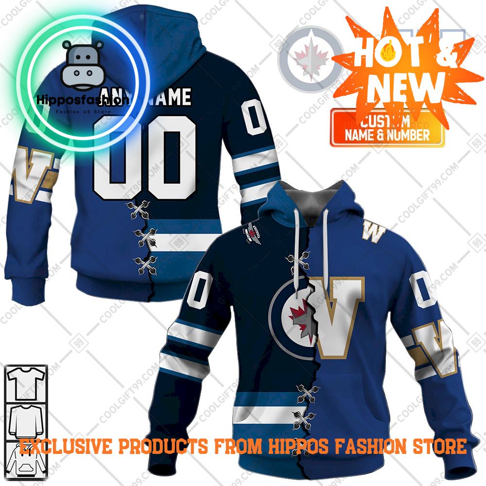 NHL Winnipeg Jets Mix CFL Winnipeg Blue Bombers Jersey Style Personalized Hoodie