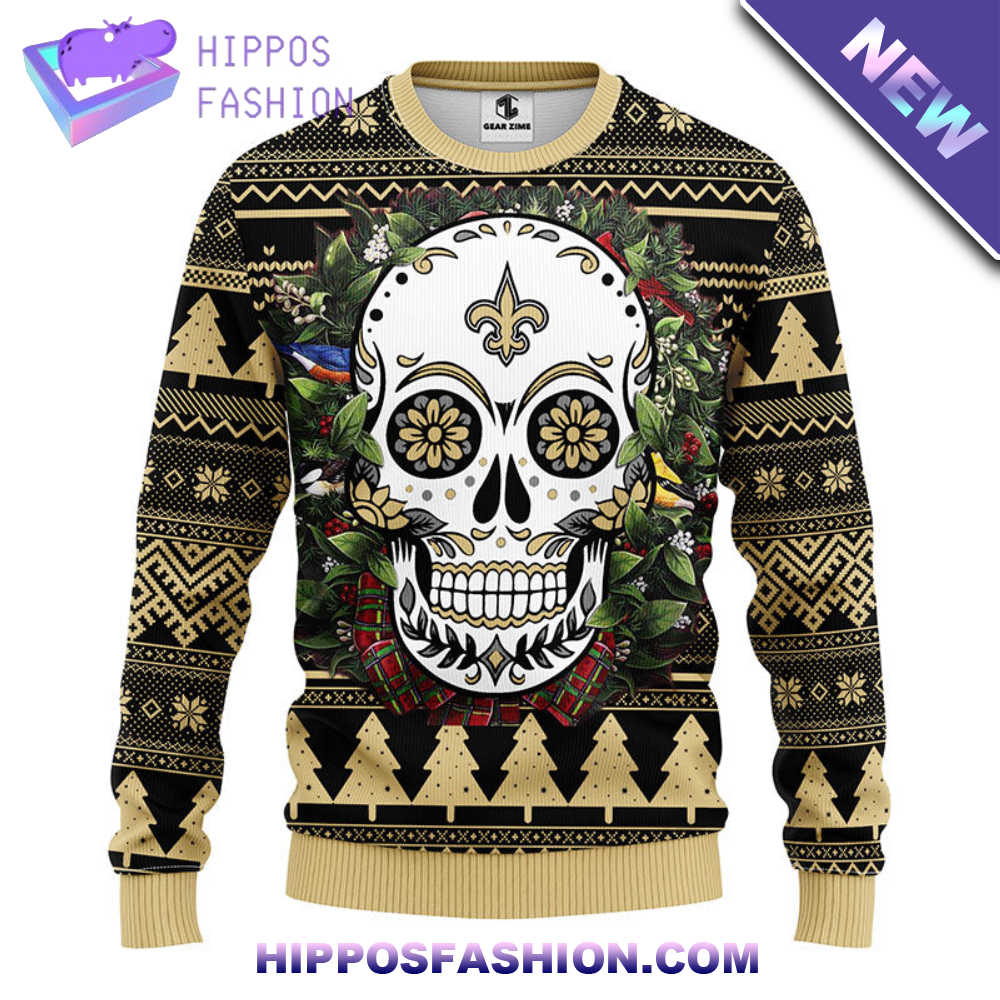 New Orleans Saints Skull Flower Ugly Christmas Ugly Sweater llXU.jpg
