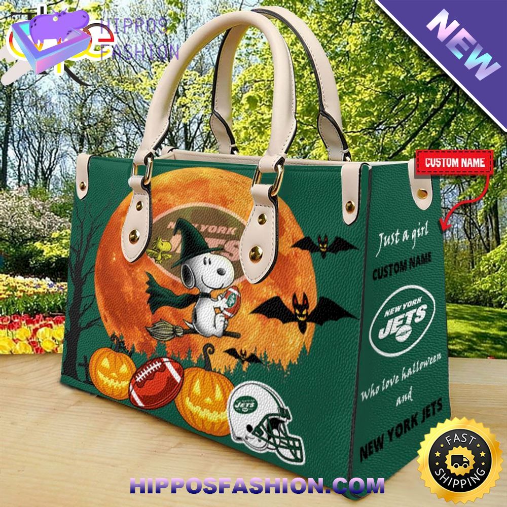 New York Jets NFL Snoopy Halloween Personalized Leather Handbag