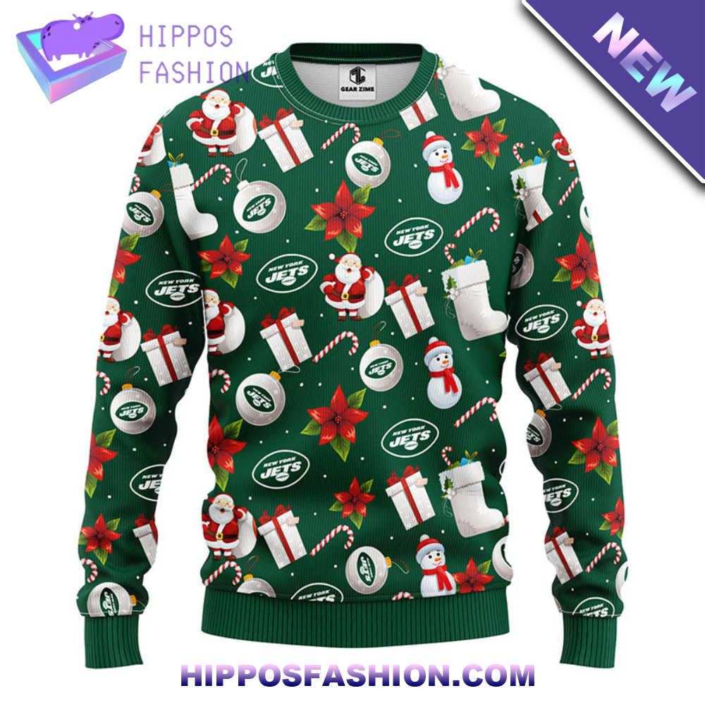New York Jets Santa Claus Snowman Christmas Ugly Sweater BZK.jpg