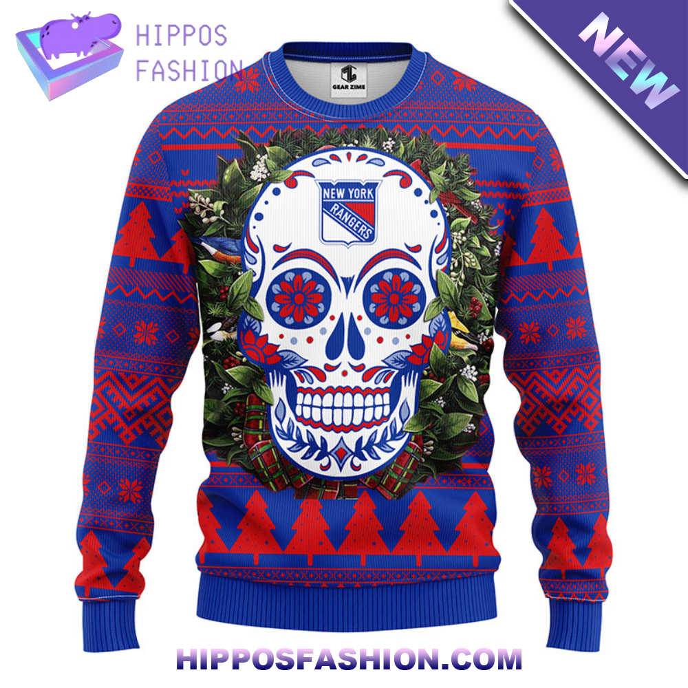 New York Rangers Skull Flower Ugly Christmas Ugly Sweater XFAe.jpg