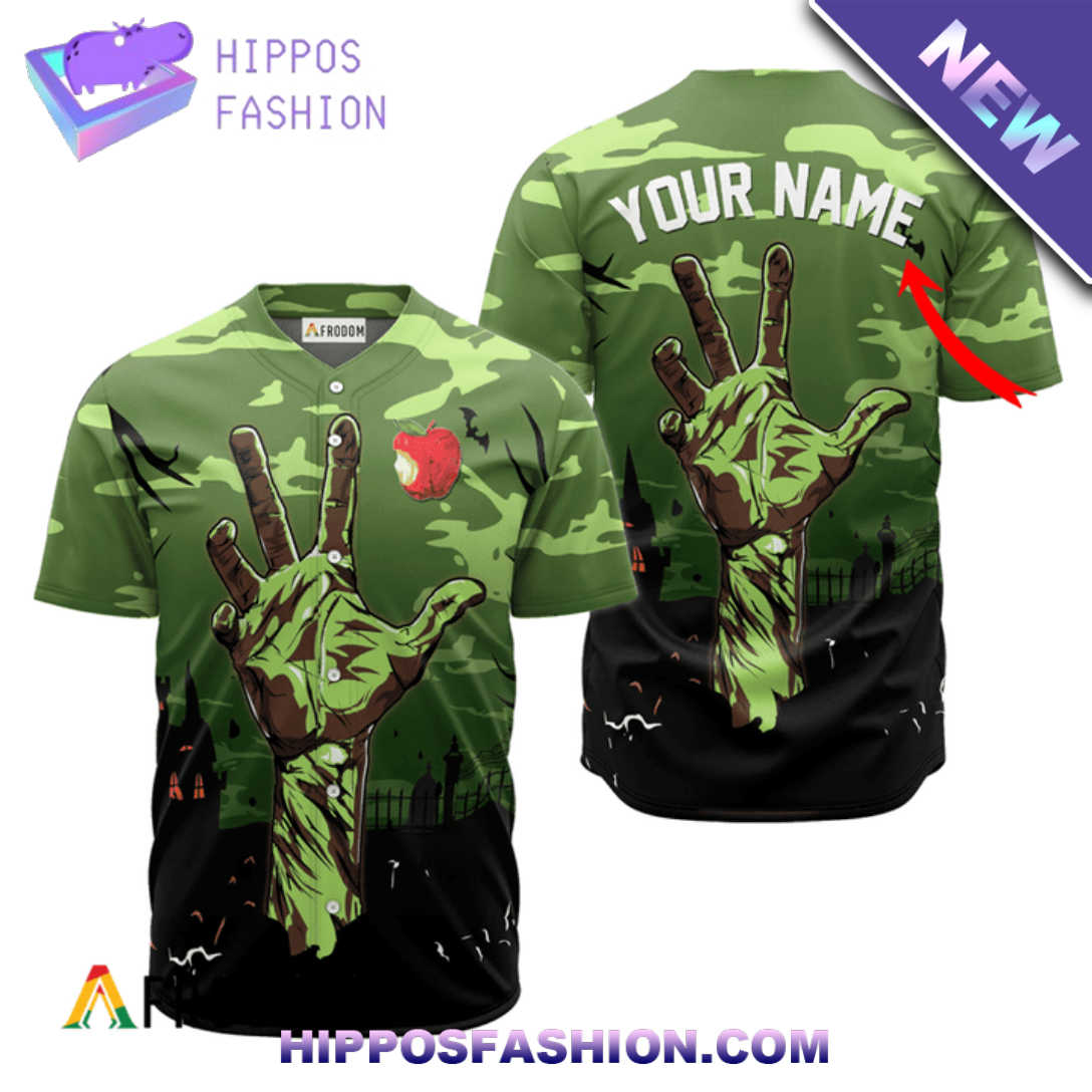 Personalized Angry Orchard Zombie's Hand Halloween Baseball Jersey