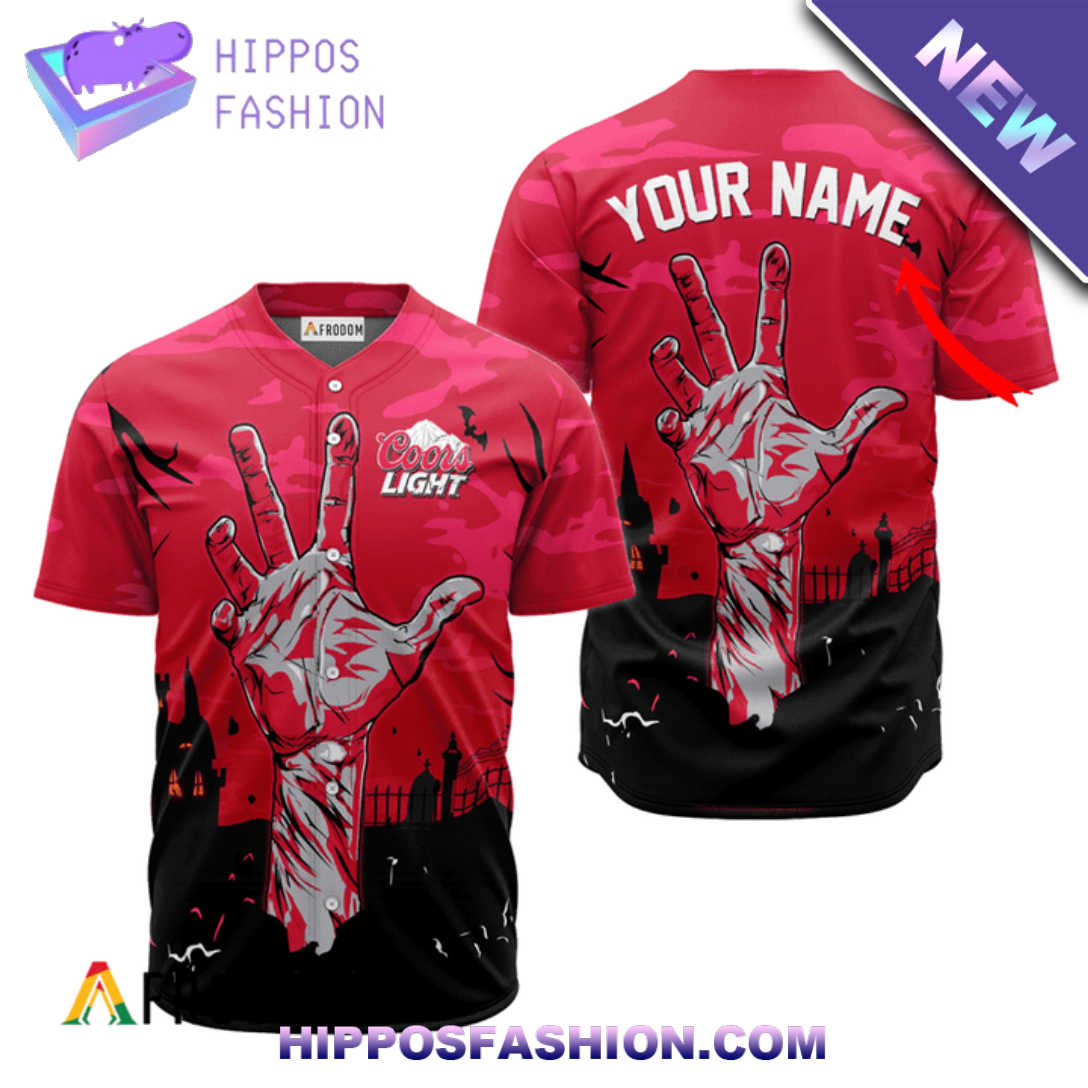 Personalized Coors Light Zombies Hand Halloween Baseball Jersey SFqY.jpg