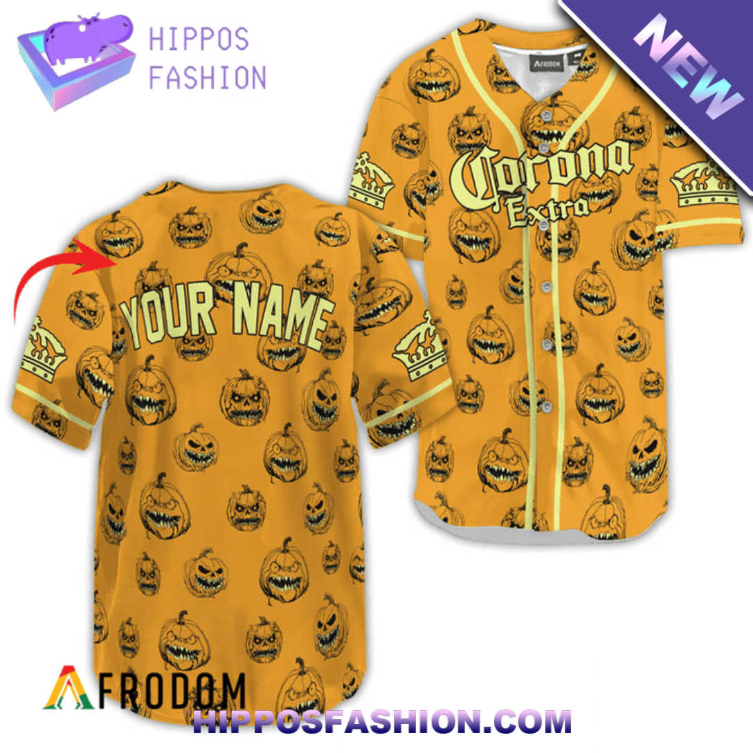 Personalized Corona Extra Pumpkin Halloween Baseball Jersey