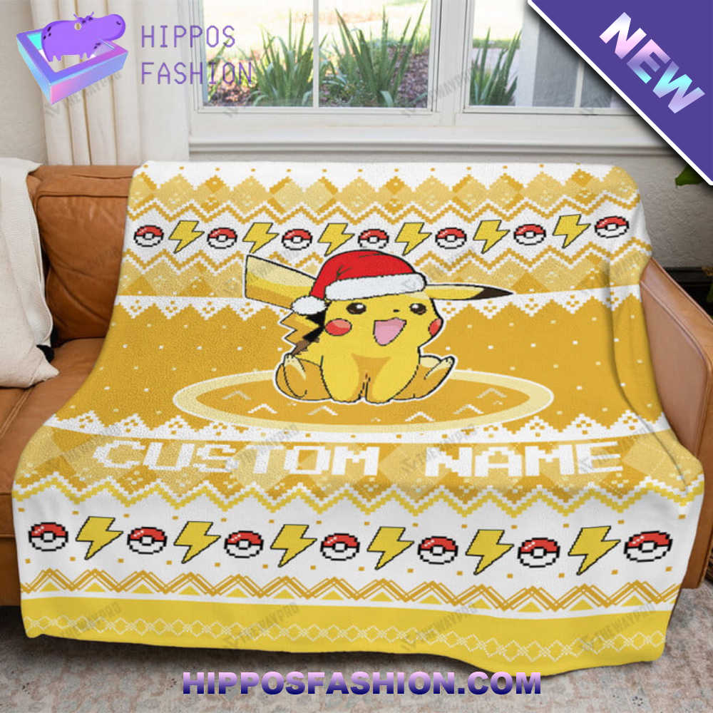 Pikachu Christmas Custom Name Soft Blanket vDBci.jpg
