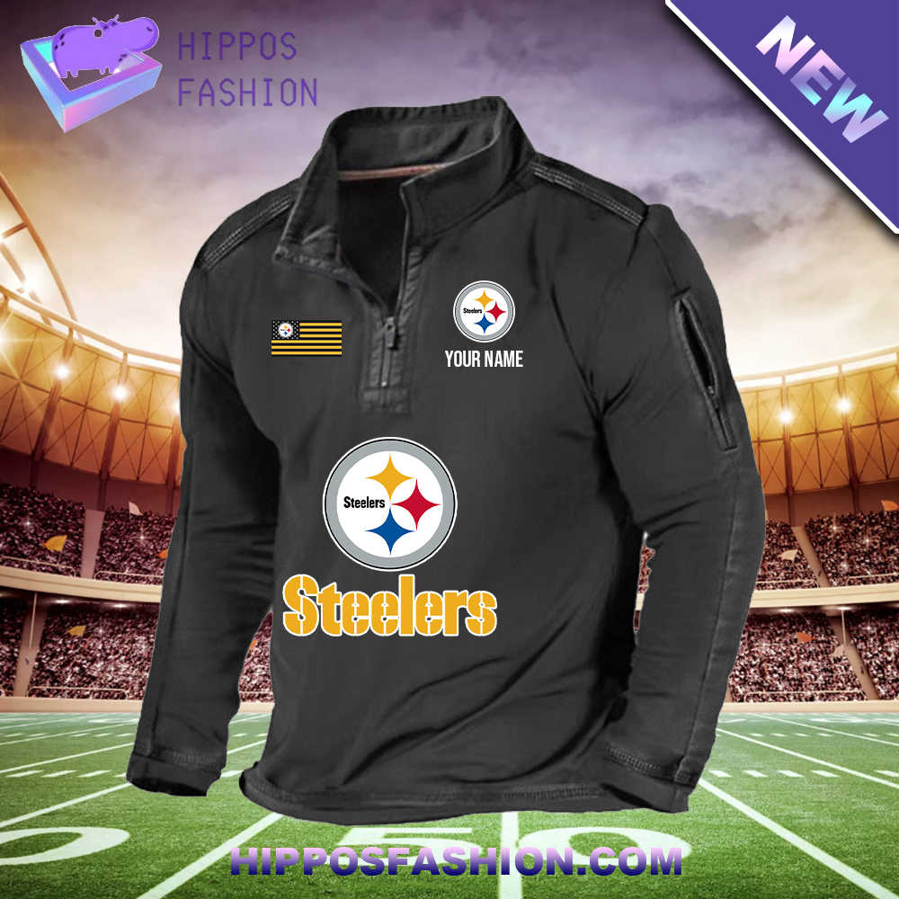 Pittsburgh Steelers Flag Personalized 1/2 Zip Waffle Top