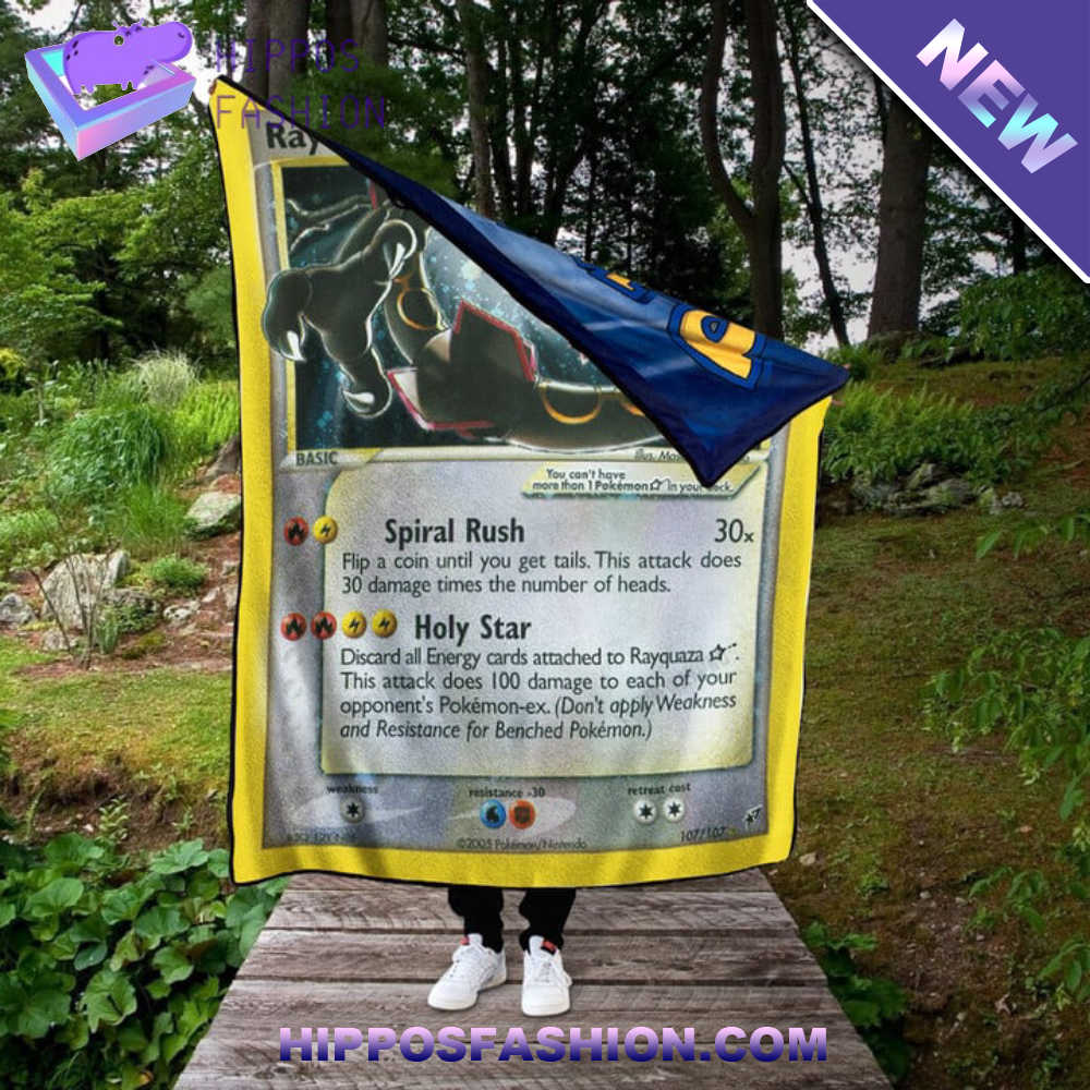 Rayquaza Gold Star Holo Custom 2-Side Printed Thicken Soft Blanket