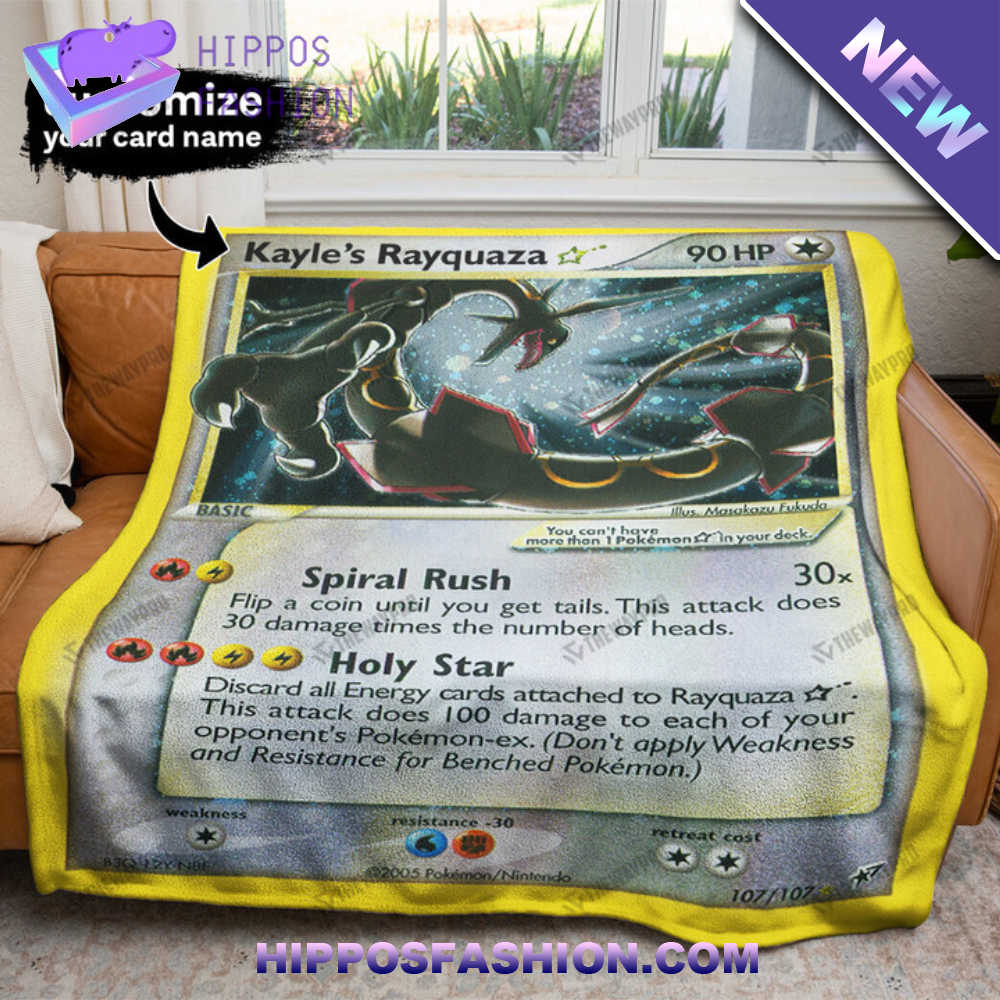 Rayquaza Gold Star Holo Personalized Custom Soft Blanket