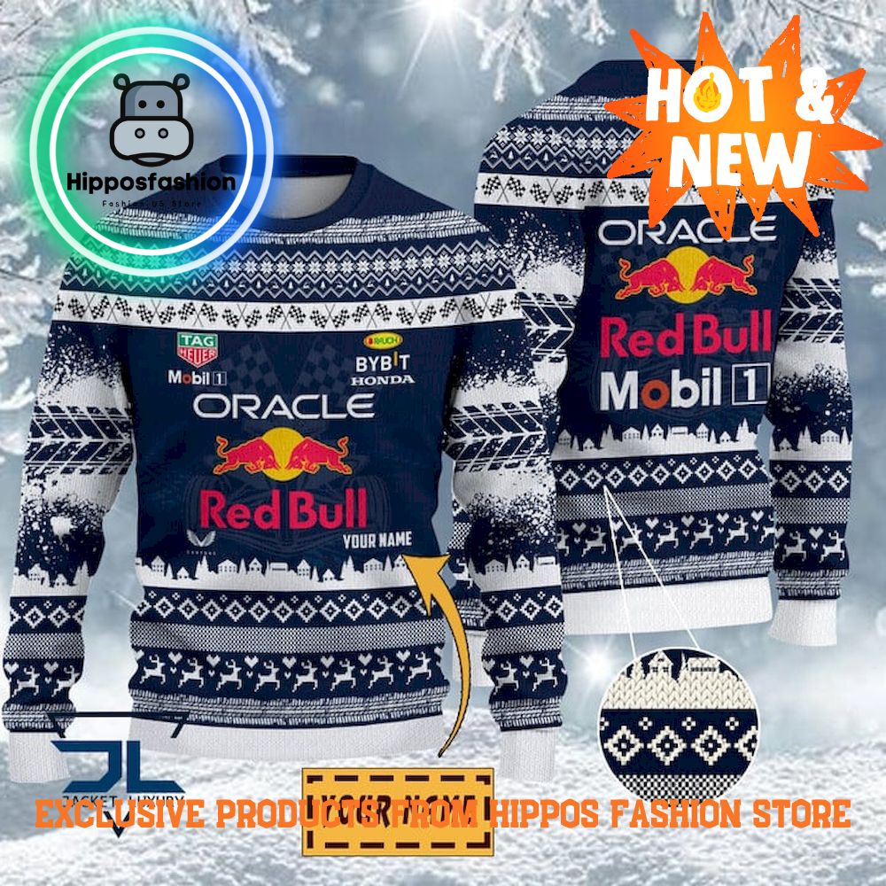 Red Bull Racing F Team Personalized Ugly Christmas Sweater
