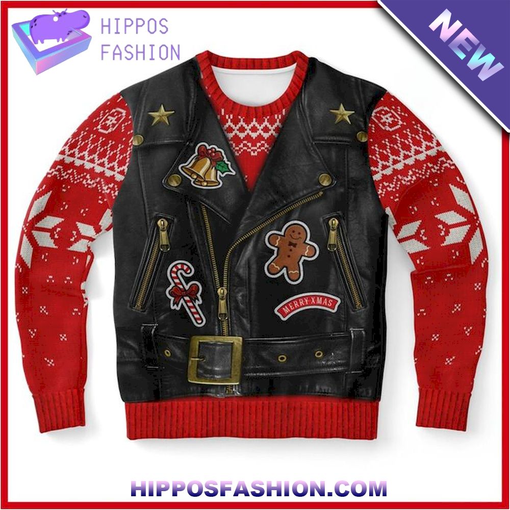 Red Leather Design Merry Christmas D Ugly Sweater
