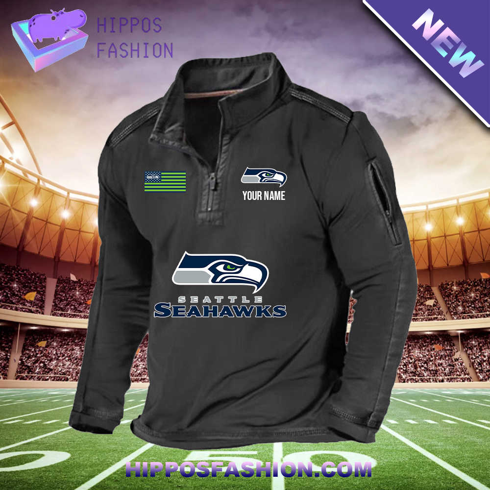 Seattle Seahawks Flag Personalized 1/2 Zip Waffle Top