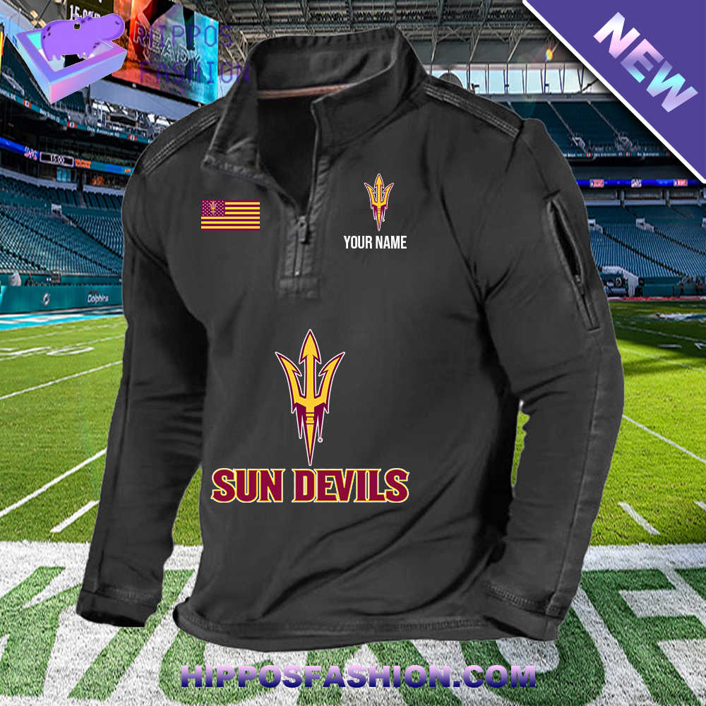 Sun Devils Logo Custom Name 1/2 Zip Waffle Top