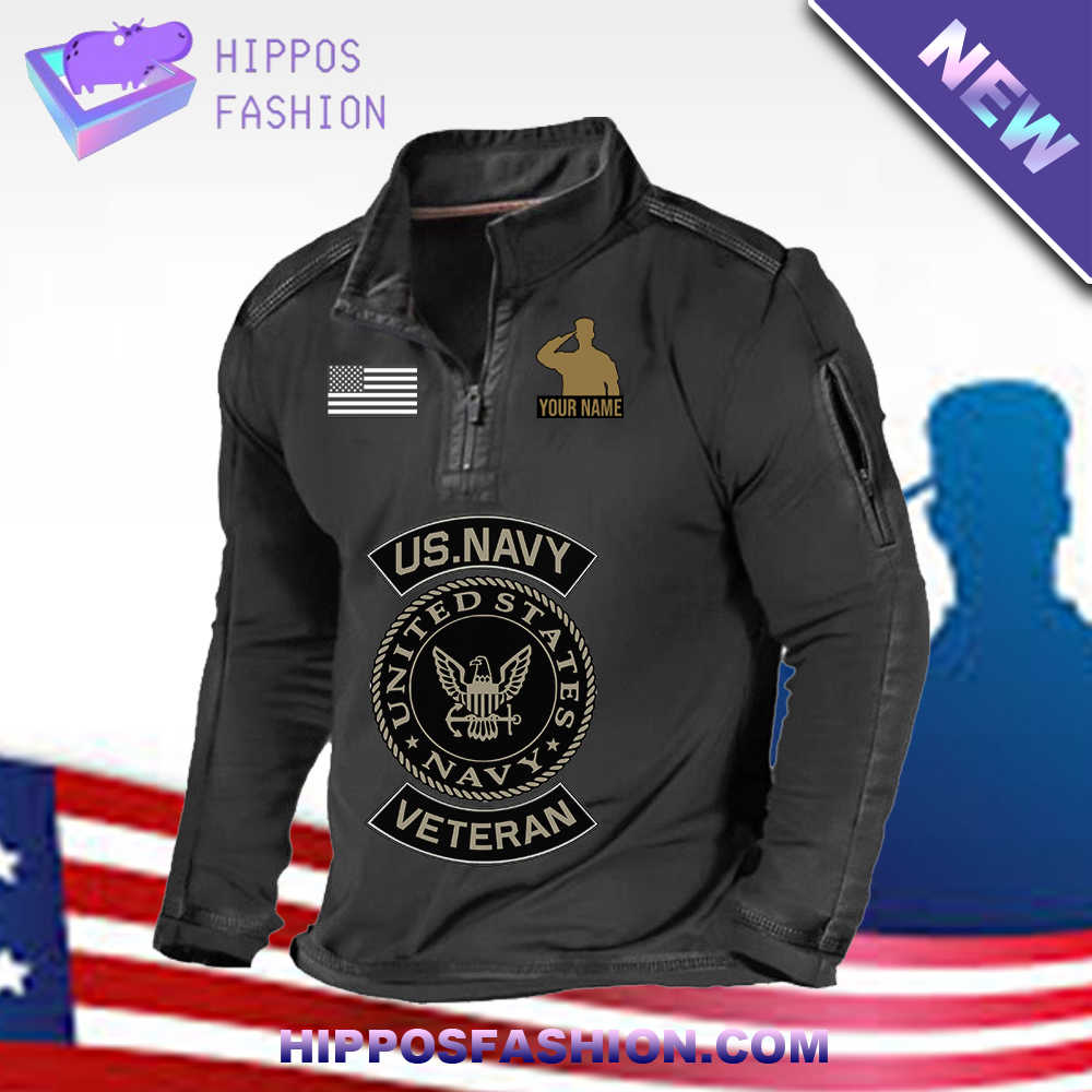 US Navy Veteran Logo Custom Name 1/2 Zip Waffle Top