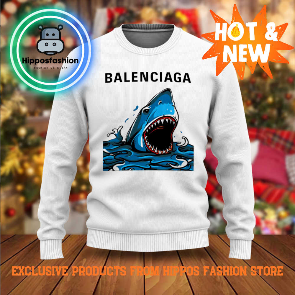 Balenciaga White Shark Brand Luxury Ugly Christmas Sweater acgP.jpg