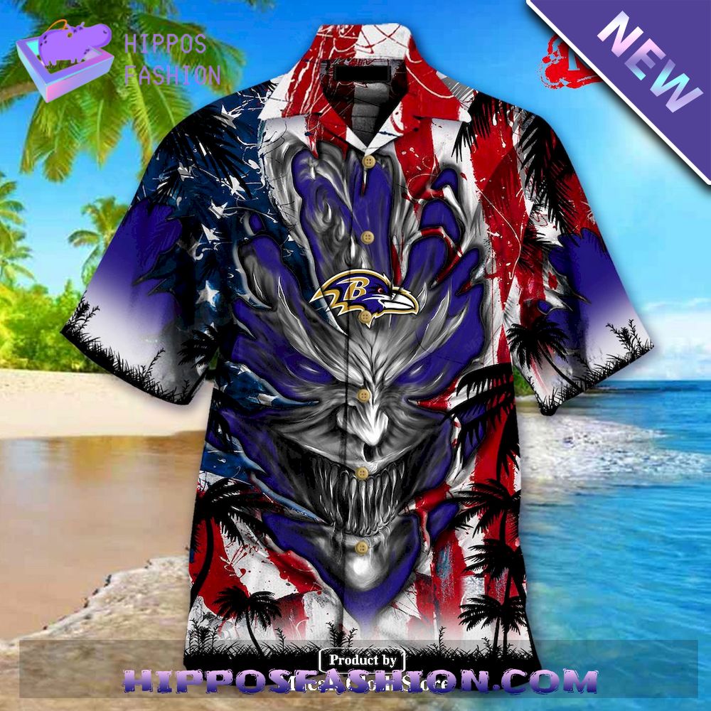 Baltimore Ravens US Memorial Day Demon Face Personalized Hawaiian Shirt