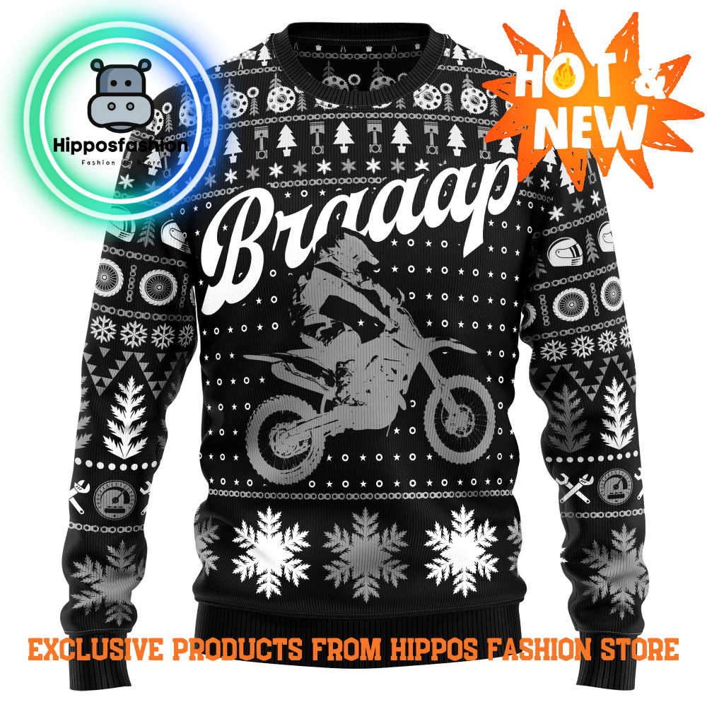 Braaap Moto Ugly Christmas Sweater Grey Version