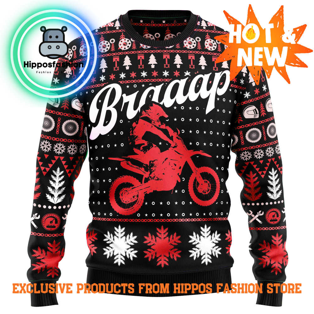 Braaap Moto Ugly Christmas Sweater Red Version