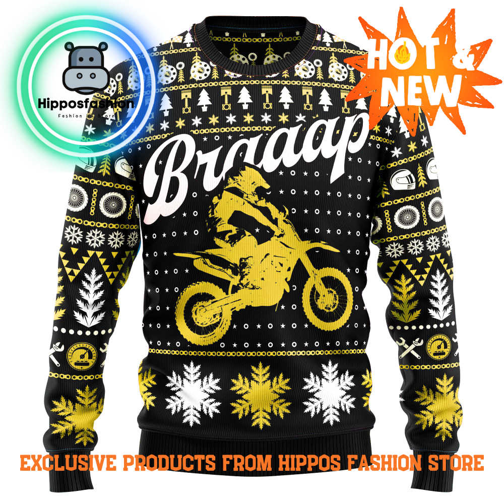 Braaap Moto Ugly Christmas Sweater Yellow Version