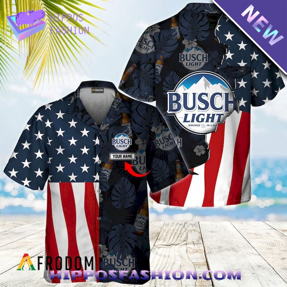 Busch Light Tropical American Flag Personalized Hawaiian Shirt