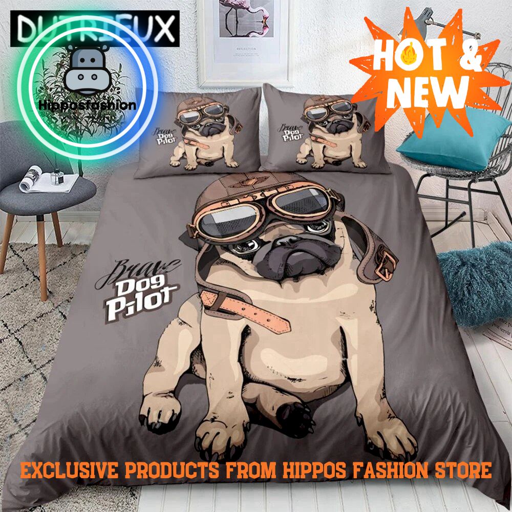 Cartoon Pug Dog Pilot Cute Bedding Set