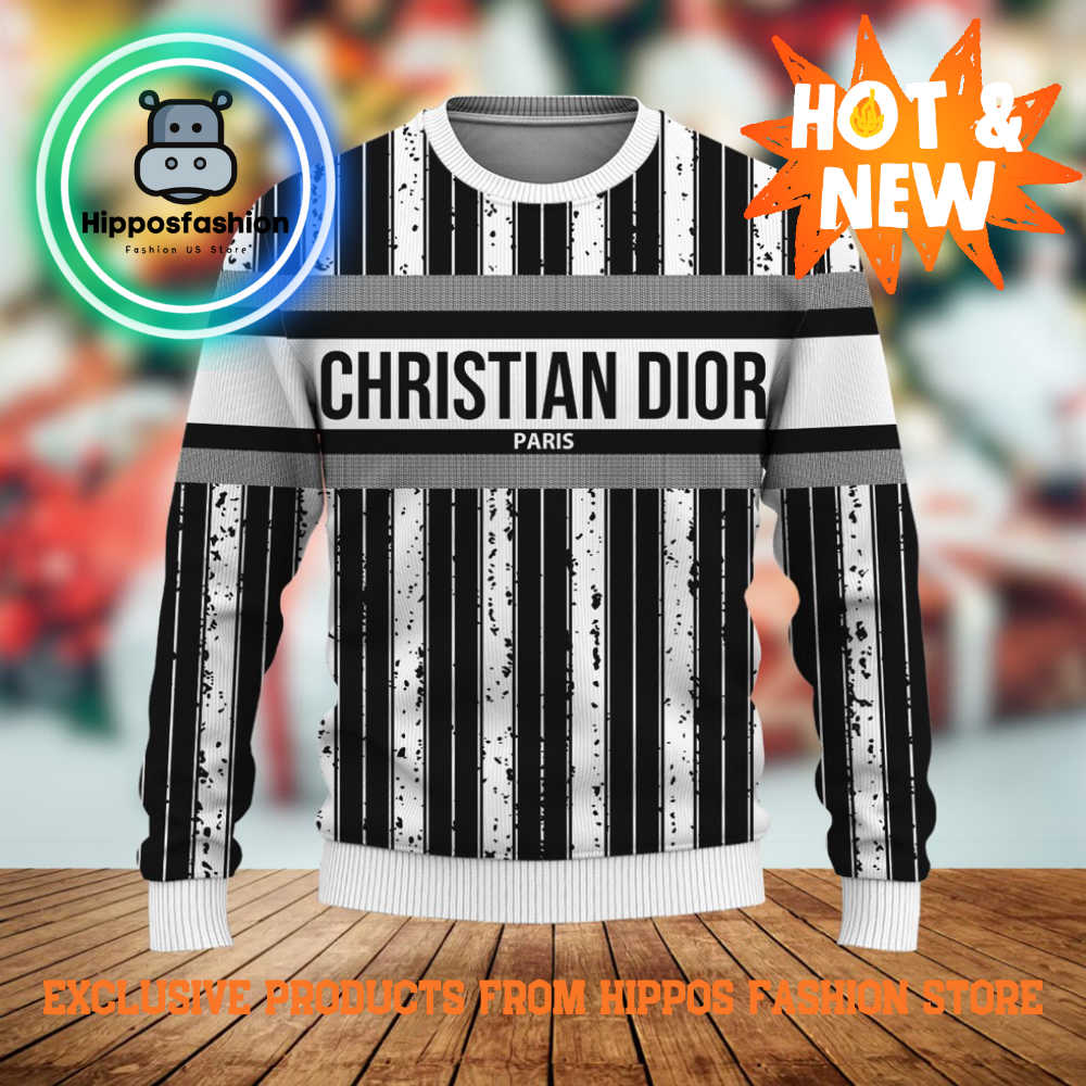 Christian Dior White Black Brand Luxury Ugly Christmas Sweater COEc.jpg