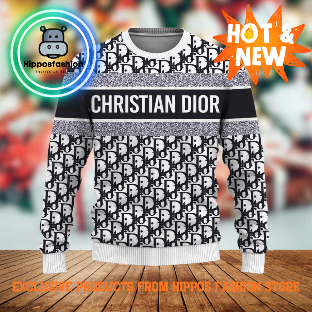 Christian Dior White Logo Brand Luxury Ugly Christmas Sweater VTws.jpg