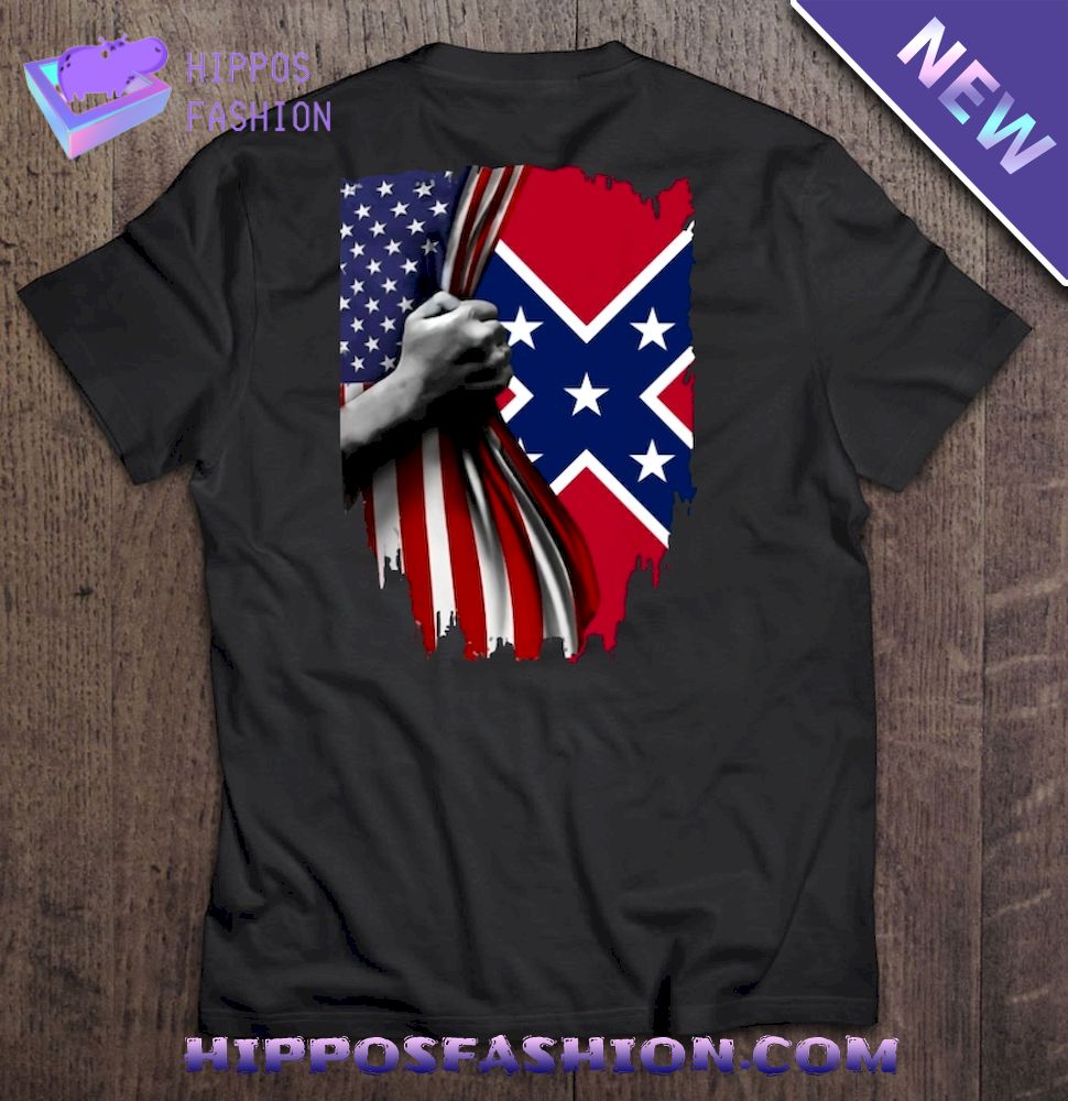 Confederate Flag Behind American Flag Shirt