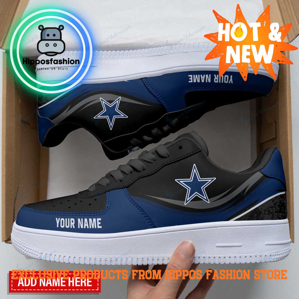 Dallas Cowboys Black Blue Personalized Air Force 1 Sneakers