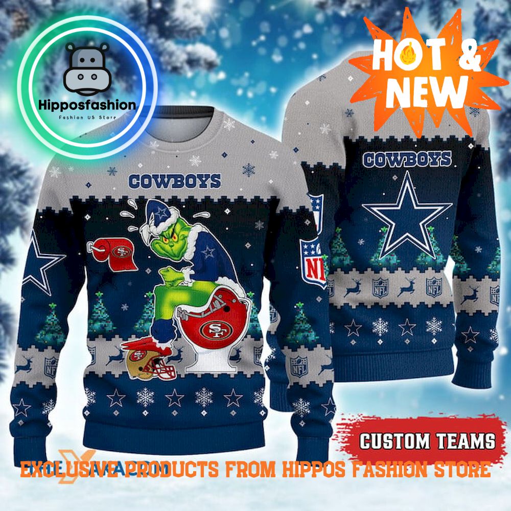 Dallas Cowboys Grinch Toilet Snowflakes Custom Name Sweater