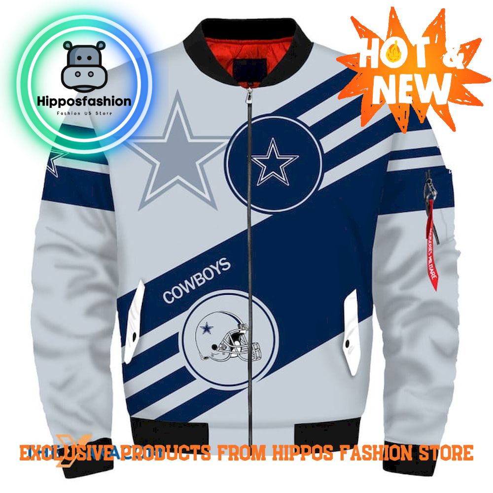 Dallas Cowboys We Dem Boyz Blue Gray Striped Bomber Jacket