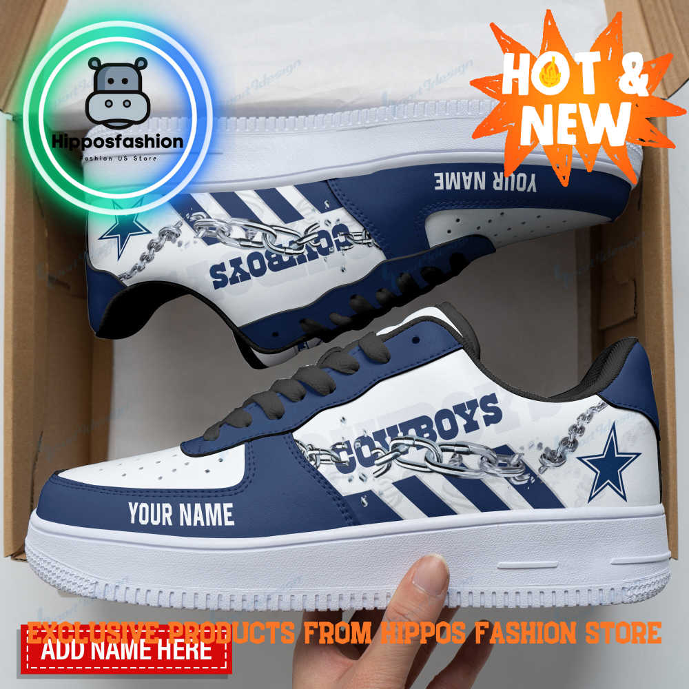 Dallas Cowboys White Blue Personalized Air Force 1 Sneakers