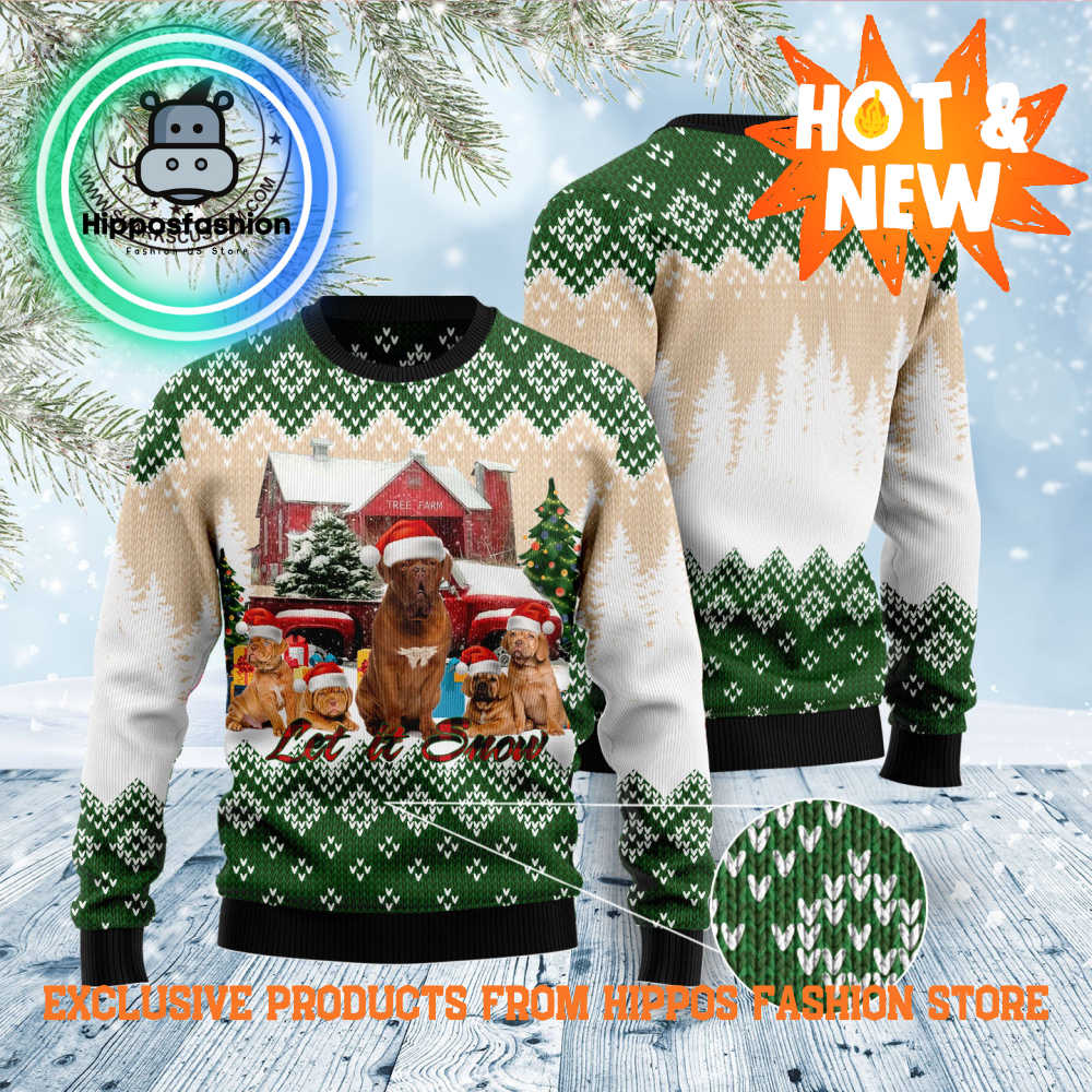 Dogue De Bordeaux Let It Snow Ugly Christmas Sweater