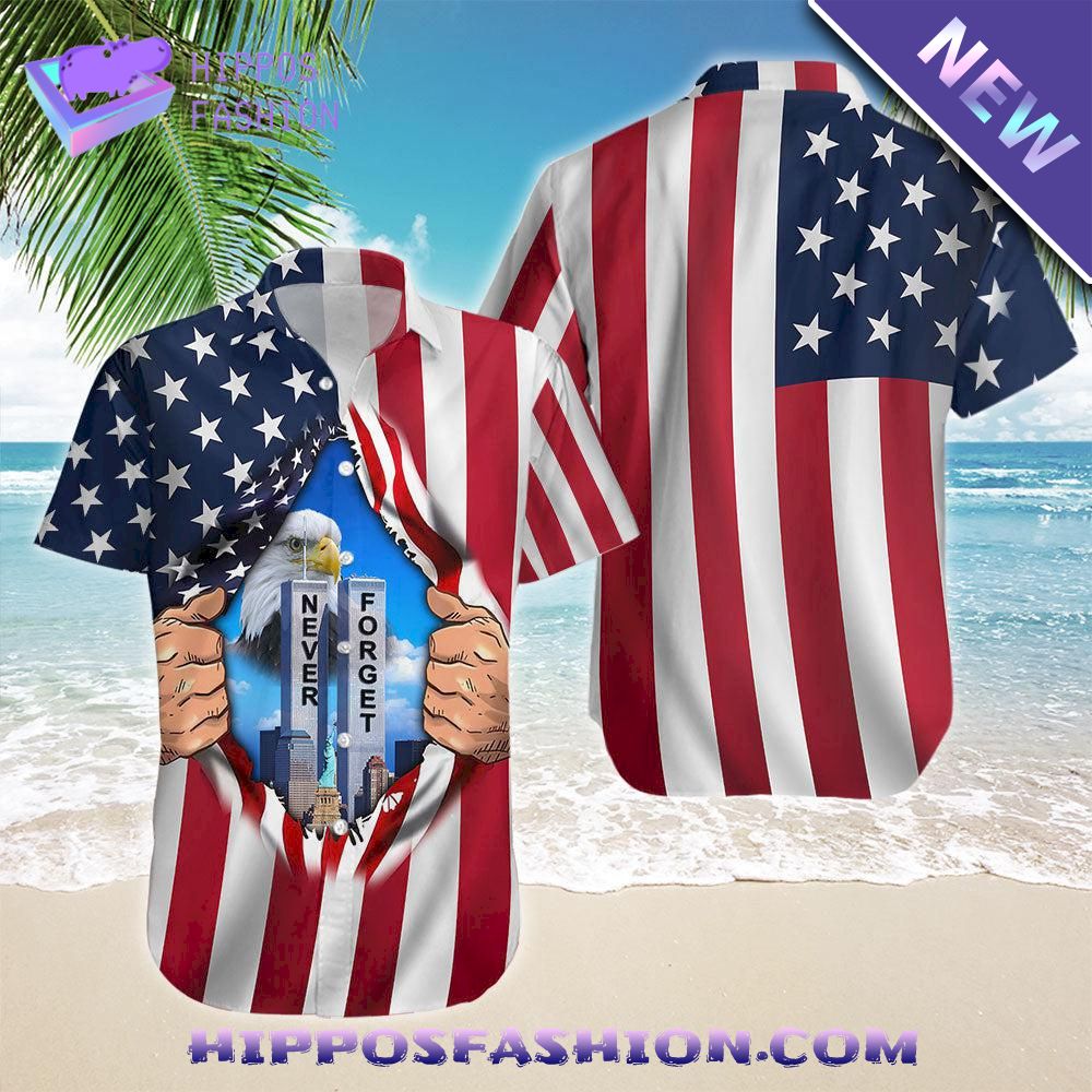 Eagle American Flag Twin Towers Patriot Day Hawaiian Shirt