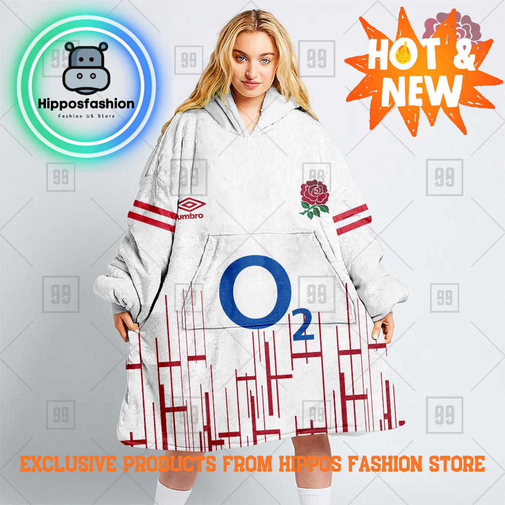 England Rugby Style White Personalized Blanket Hoodie xIWzP.jpg