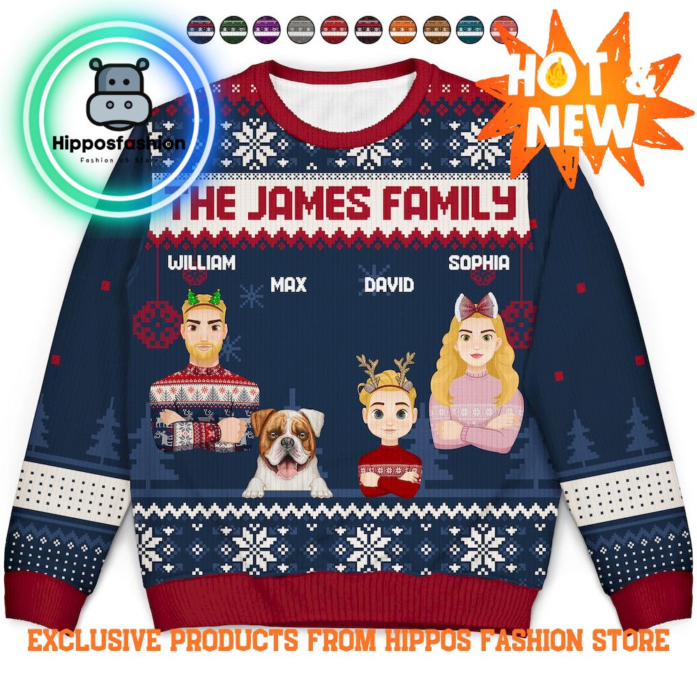 Flat Art Version Semi Real Pet Christmas Funny Family Ugly Sweater