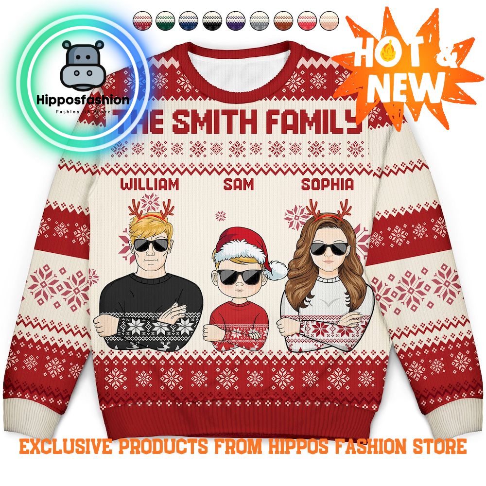 Front Family Christmas Funny Gift For Family Couple Ugly Sweater