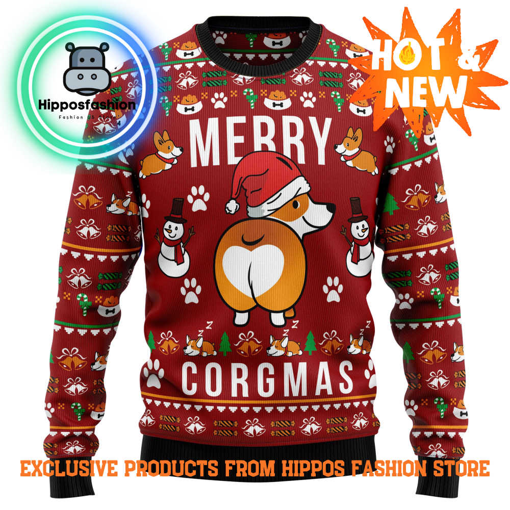 Funny Corgi Merry X Mas Ugly Christmas Sweater