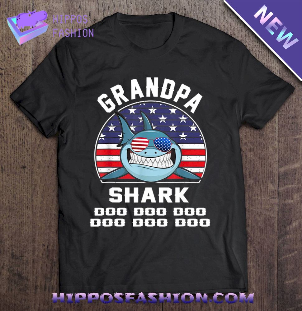 Grandpa Shark Doo Doo Doo Shark With Glasses American Flag Version Shirt