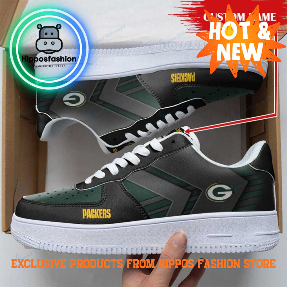 Green Bay Packers Black Personalized Air Force 1 Sneakers