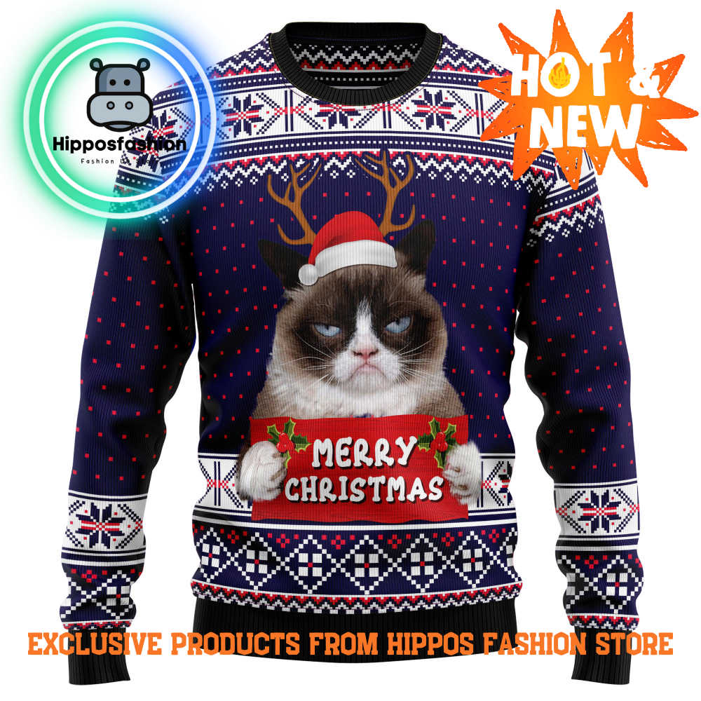 Grumpy Cat Merry Christmas Xmas Santa Hat Ugly Christmas Sweater Imzp.jpg