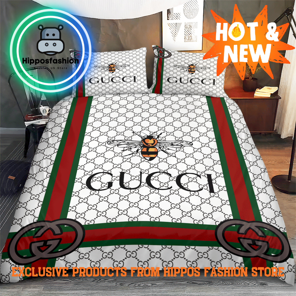 Gucci Bee Luxury Brand Premium Bedding Set Home Decor