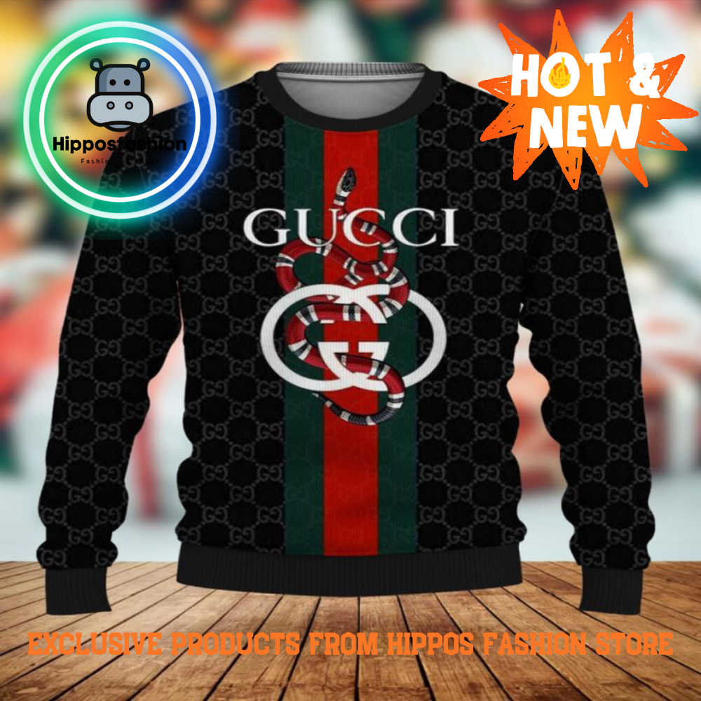 Gucci Black Logo Snake Brand Luxury Ugly Christmas Sweater CZVG.jpg
