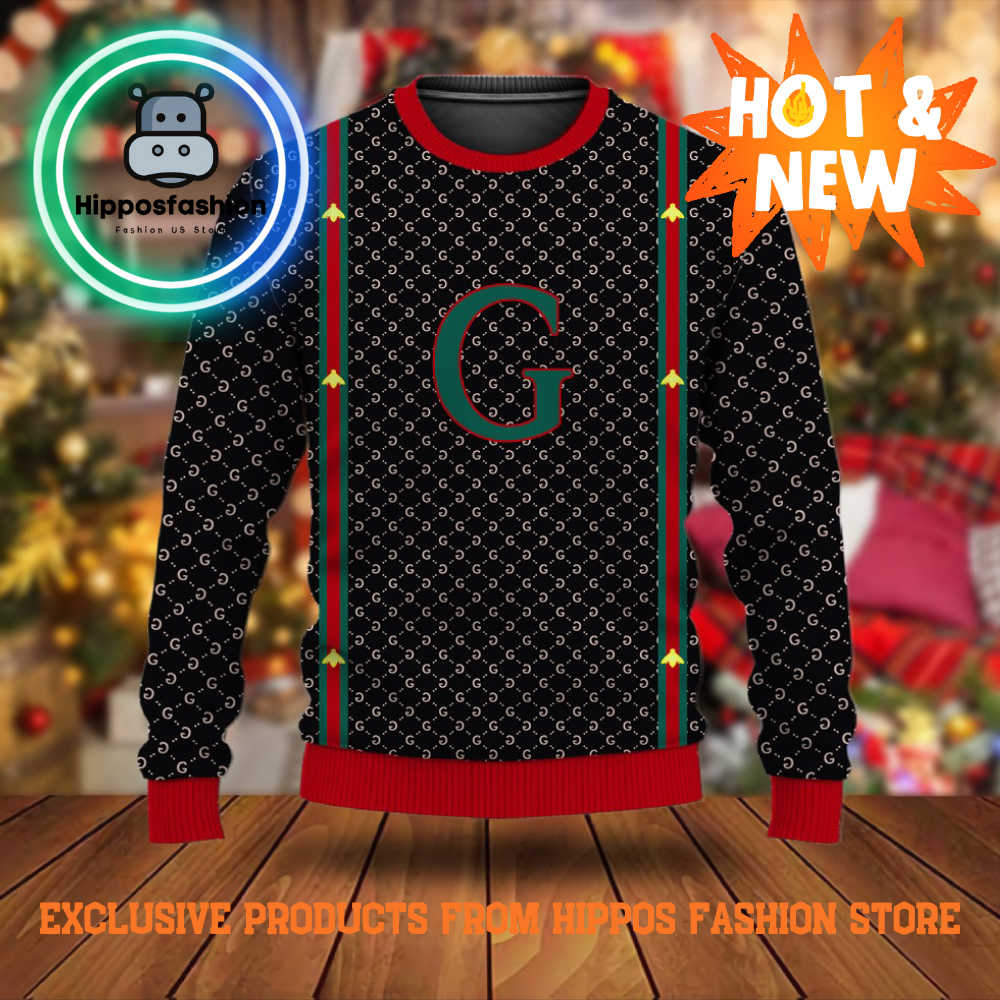 Gucci Black Red Brand Luxury Ugly Christmas Sweater ZraWe.jpg