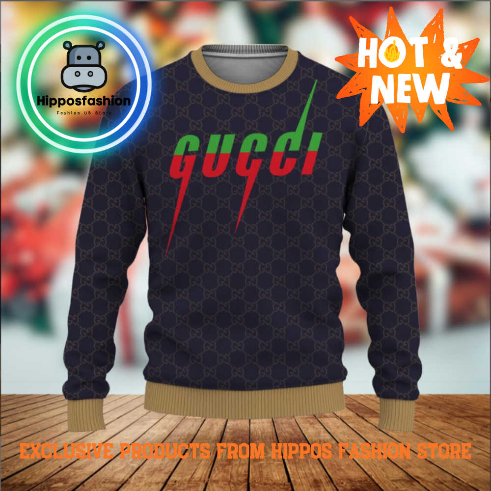 Gucci Green Red Logo Luxury Brand Ugly Christmas Sweater uqQct.jpg