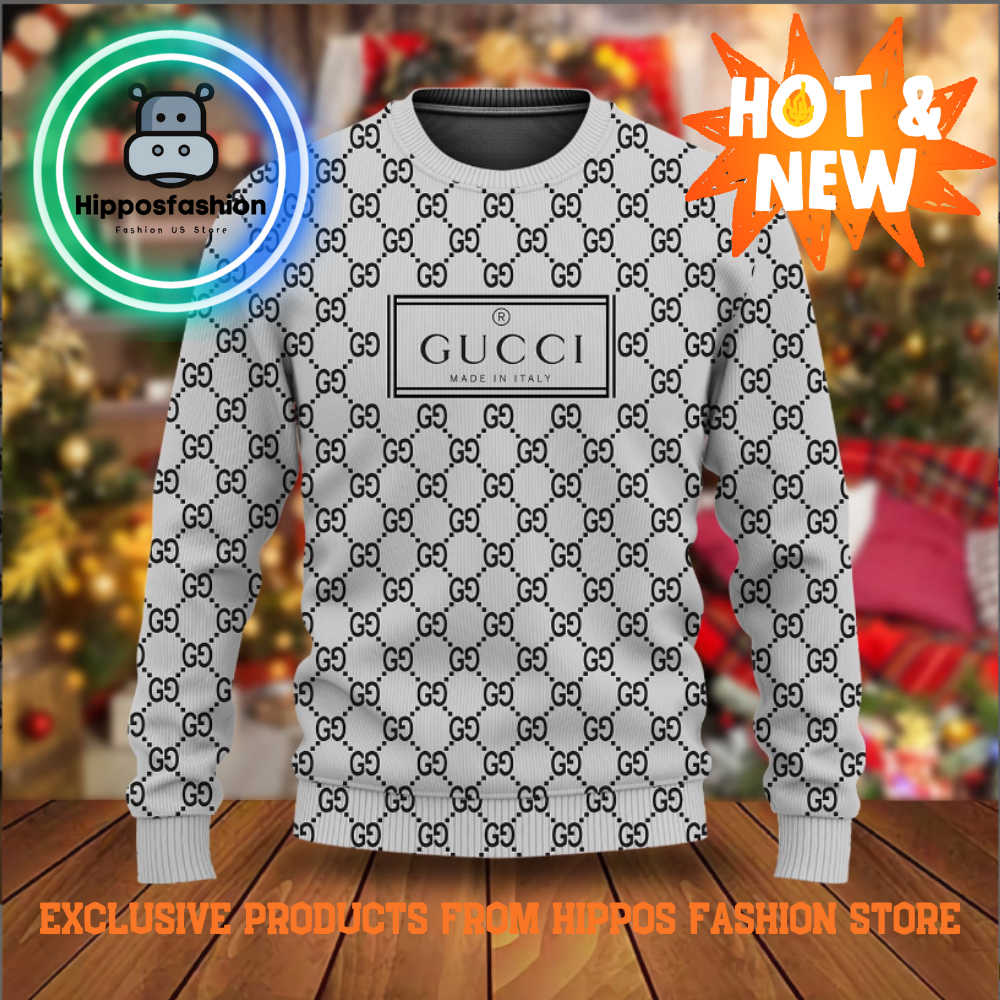 Gucci Italy White Luxury Brand Ugly Christmas Sweater cUok.jpg
